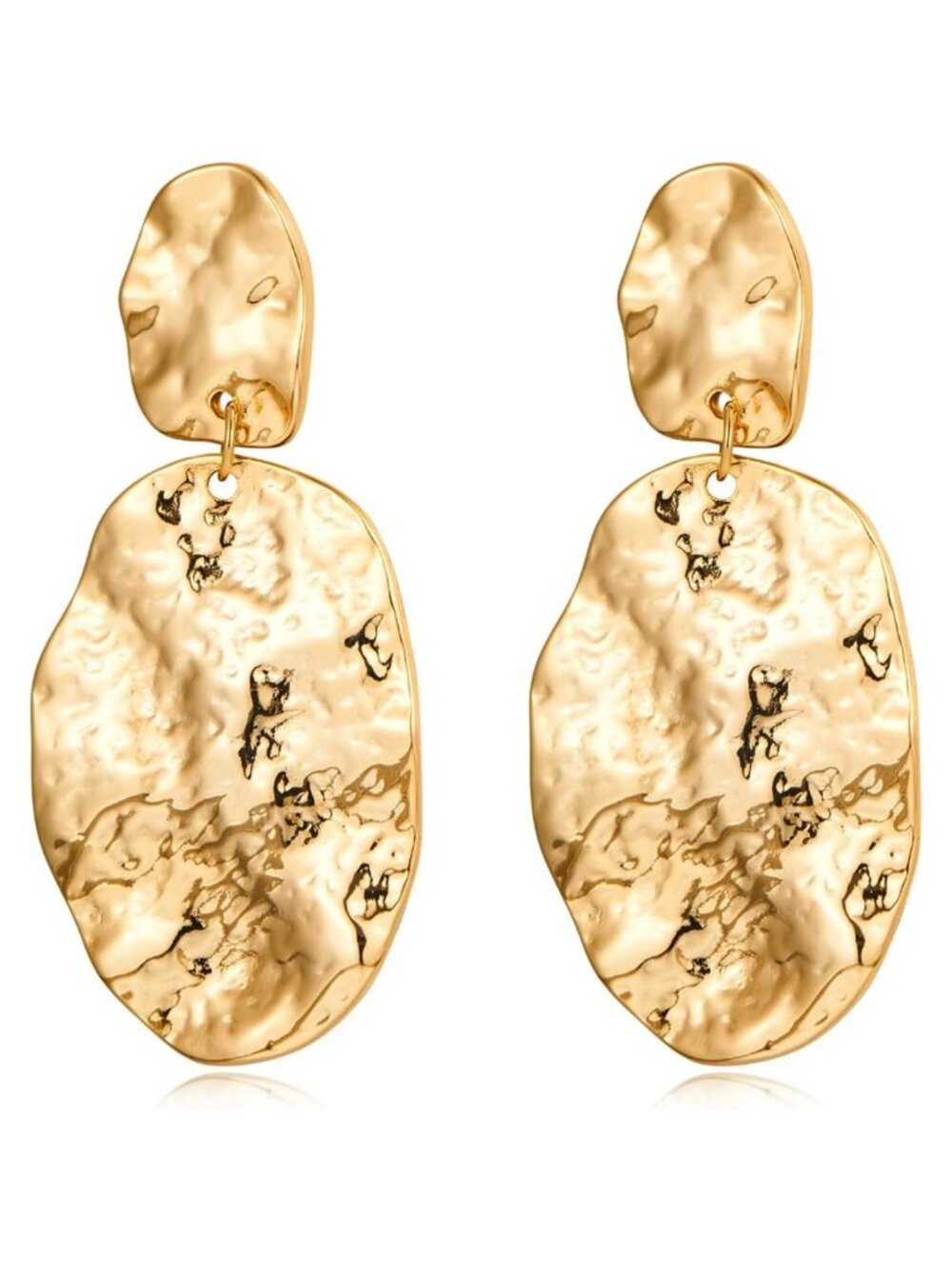 Hammered Gold Statement Drop Dangle Earrings for Women Lightweight